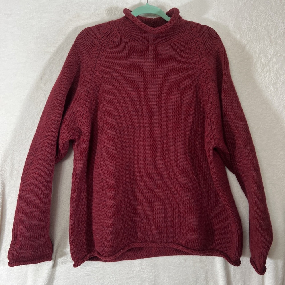 J Crew Oarsman Sweater 100% Wool Large Roll Neck Vintage 90s Red Burgundy